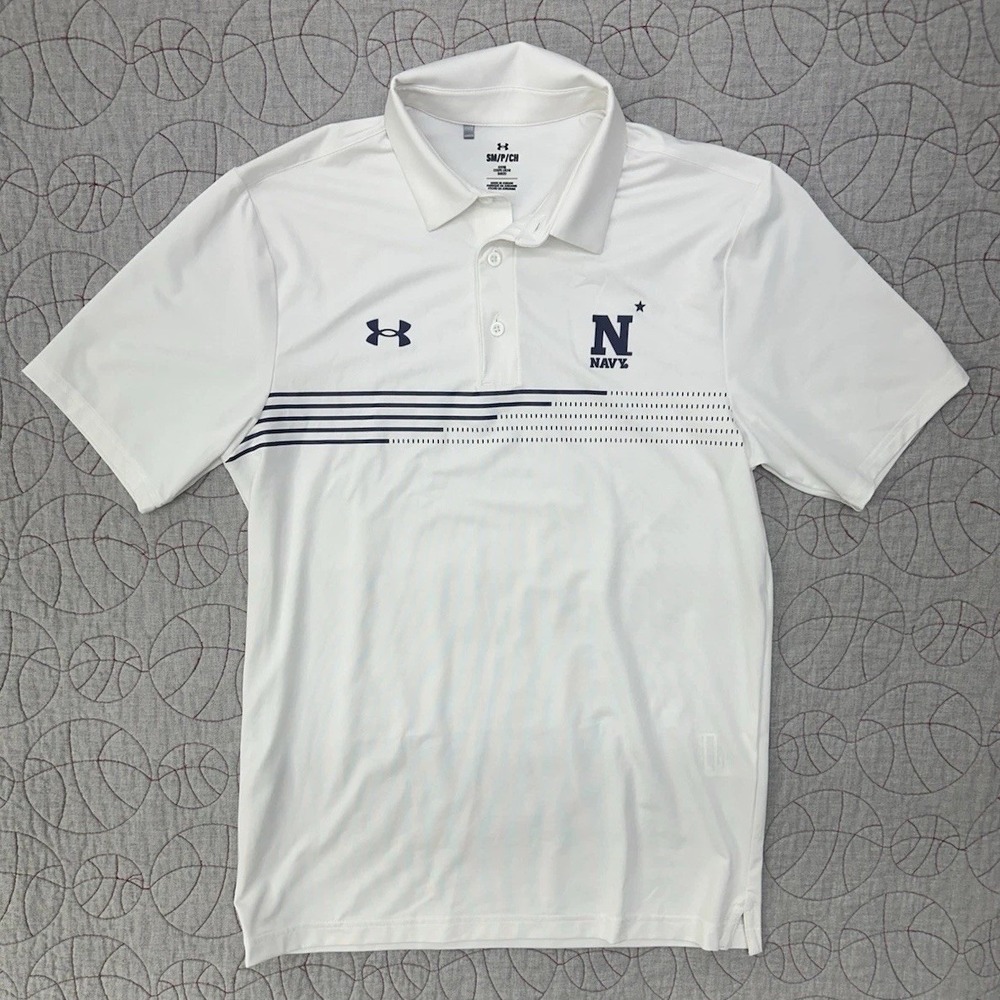 Under Armour Polo White Navy Loose Fit Performance /‎ Mens Small
